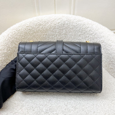 Saint Laurent YSL Small Envelope Flap in Quilted Grain De Poudre Embossed Black Leather and GHW
