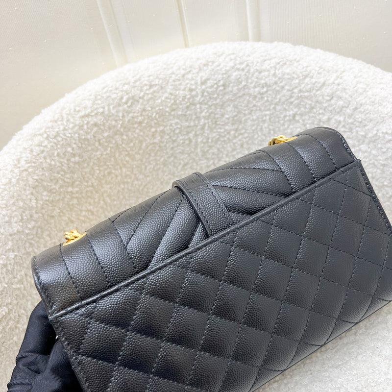 Saint Laurent YSL Small Envelope Flap in Quilted Grain De Poudre Embossed Black Leather and GHW
