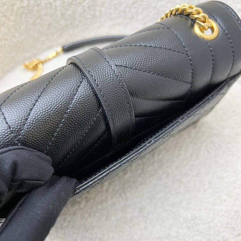 Saint Laurent YSL Small Envelope Flap in Quilted Grain De Poudre Embossed Black Leather and GHW