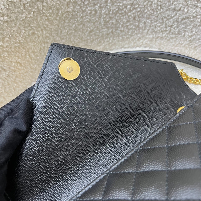 Saint Laurent YSL Small Envelope Flap in Quilted Grain De Poudre Embossed Black Leather and GHW