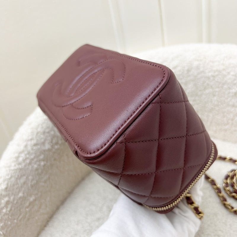 Chanel Top Handle Small Vanity in Burgundy Lambskin and AGHW