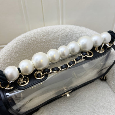 Chanel 19S Coco Sand Flap Bag with Pearls in PVC, Black Leather and LGHW