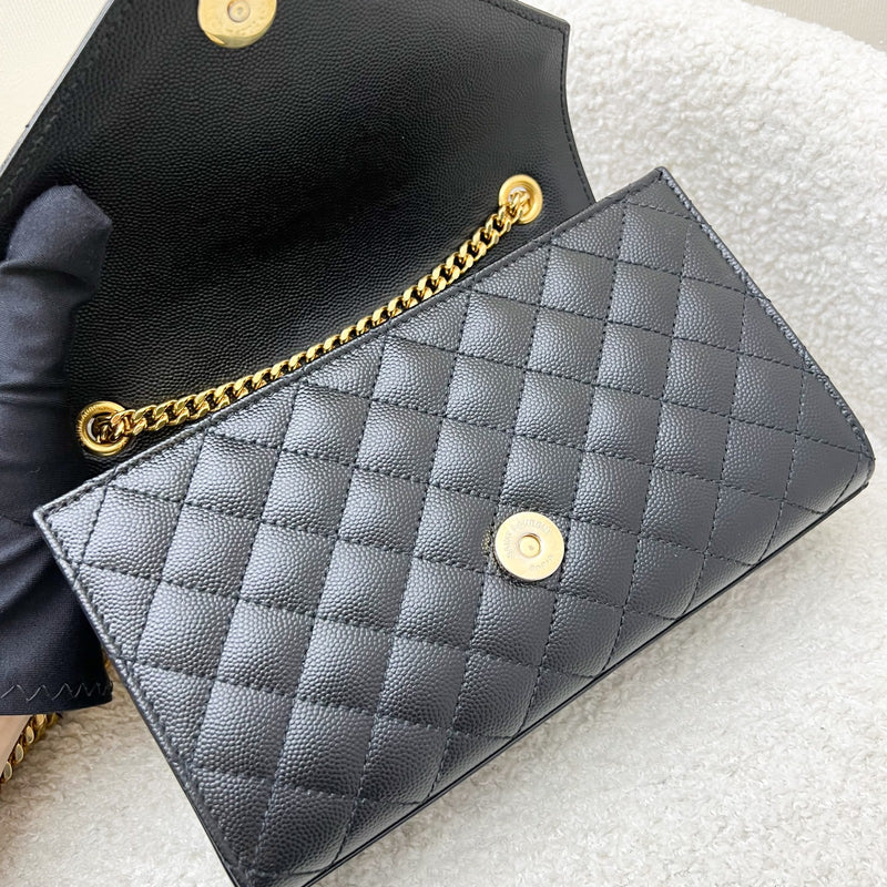 Saint Laurent YSL Small Envelope Flap in Quilted Grain De Poudre Embossed Black Leather and GHW
