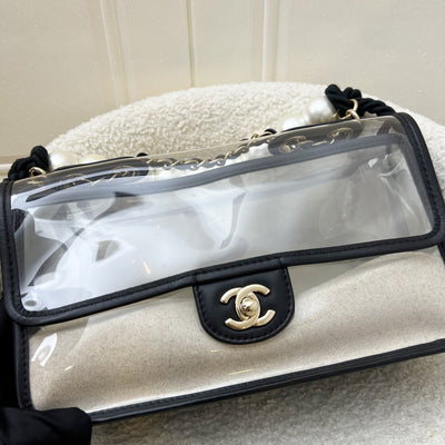 Chanel 19S Coco Sand Flap Bag with Pearls in PVC, Black Leather and LGHW