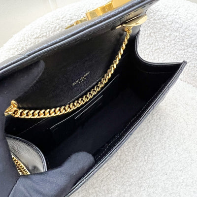 Saint Laurent YSL Small Envelope Flap in Quilted Grain De Poudre Embossed Black Leather and GHW