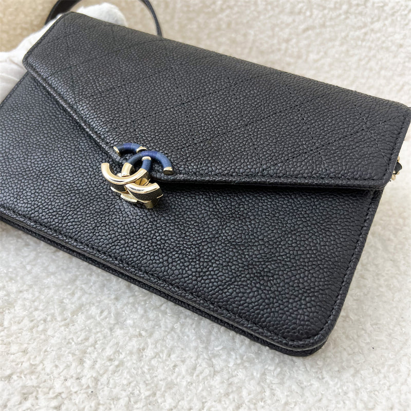 Chanel Thread Around Wallet on Chain WOC in Black Caviar and LGHW