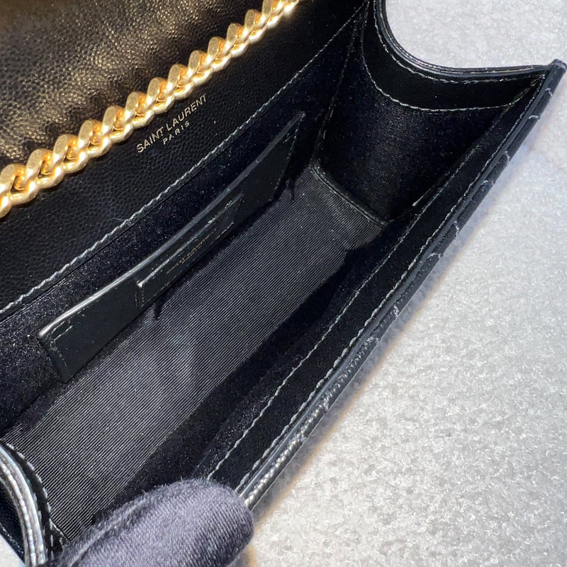 Saint Laurent YSL Small Envelope Flap in Quilted Grain De Poudre Embossed Black Leather and GHW