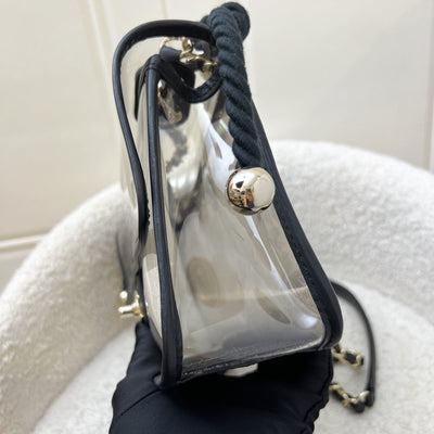 Chanel 19S Coco Sand Flap Bag with Pearls in PVC, Black Leather and LGHW