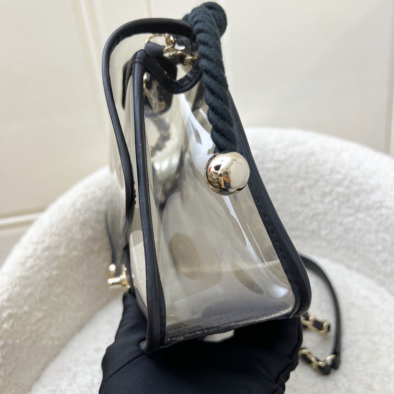 Chanel 19S Coco Sand Flap Bag with Pearls in PVC, Black Leather and LGHW