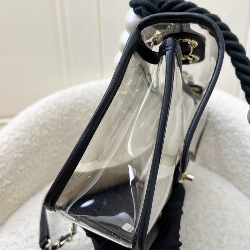 Chanel 19S Coco Sand Flap Bag with Pearls in PVC, Black Leather and LGHW