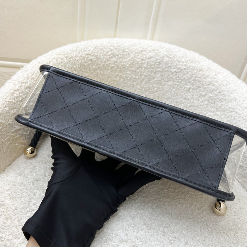 Chanel 19S Coco Sand Flap Bag with Pearls in PVC, Black Leather and LGHW