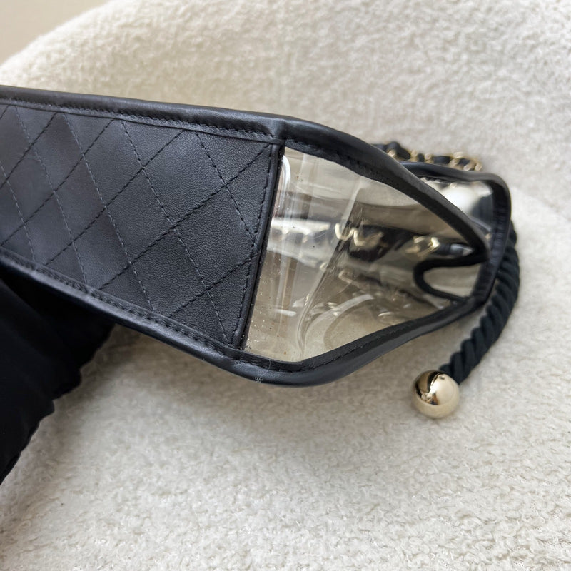 Chanel 19S Coco Sand Flap Bag with Pearls in PVC, Black Leather and LGHW