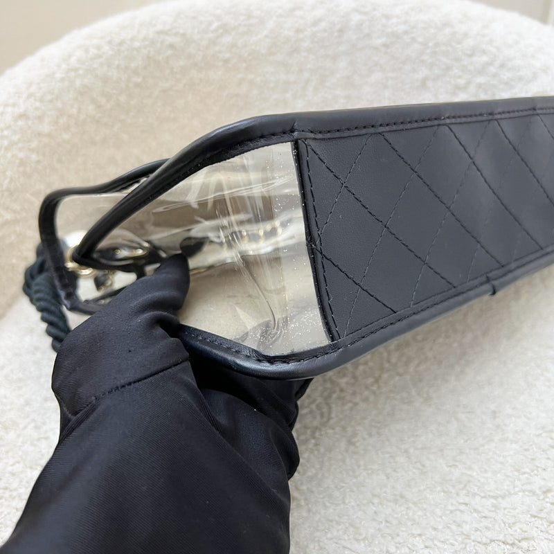 Chanel 19S Coco Sand Flap Bag with Pearls in PVC, Black Leather and LGHW