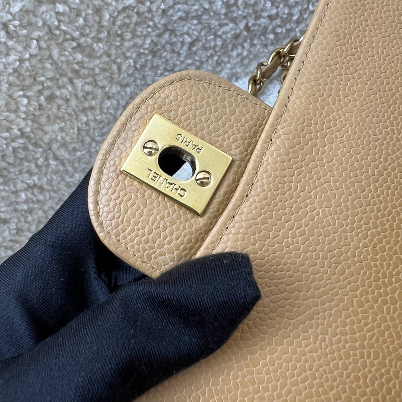 Chanel Medium Classic Flap CF in Dark Beige Caviar and 24K Gold Plated HW