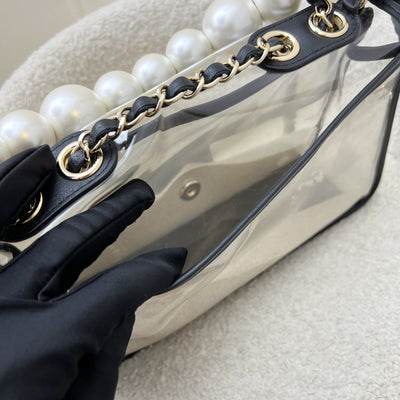 Chanel 19S Coco Sand Flap Bag with Pearls in PVC, Black Leather and LGHW