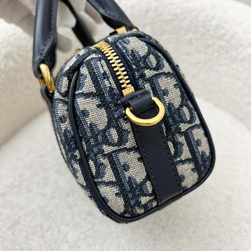 Dior Groove 17 Mini Bowling Bag in in Navy Dark Blue Oblique Jacquard Canvas and AGHW