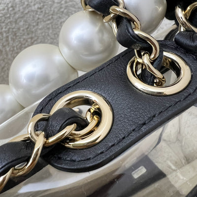 Chanel 19S Coco Sand Flap Bag with Pearls in PVC, Black Leather and LGHW