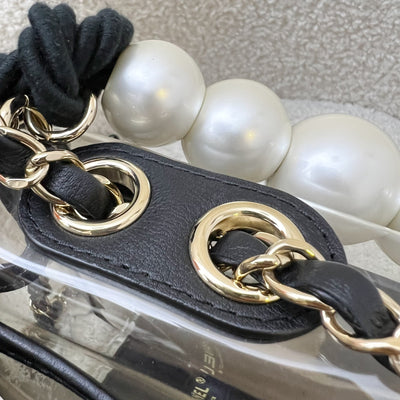 Chanel 19S Coco Sand Flap Bag with Pearls in PVC, Black Leather and LGHW