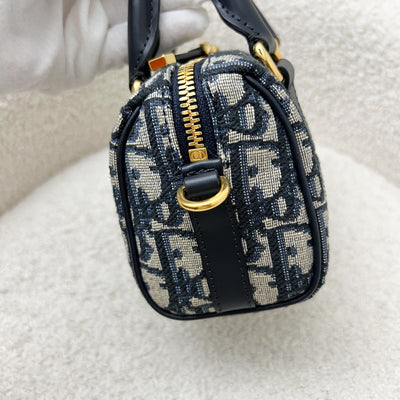 Dior Groove 17 Mini Bowling Bag in in Navy Dark Blue Oblique Jacquard Canvas and AGHW