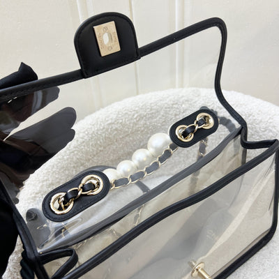 Chanel 19S Coco Sand Flap Bag with Pearls in PVC, Black Leather and LGHW