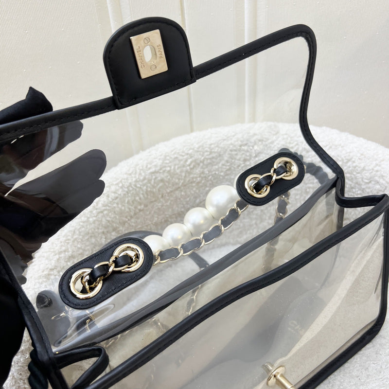 Chanel 19S Coco Sand Flap Bag with Pearls in PVC, Black Leather and LGHW