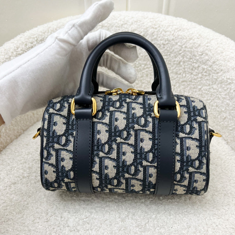 Dior Groove 17 Mini Bowling Bag in in Navy Dark Blue Oblique Jacquard Canvas and AGHW