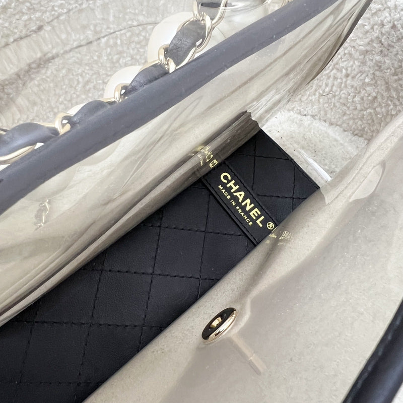 Chanel 19S Coco Sand Flap Bag with Pearls in PVC, Black Leather and LGHW