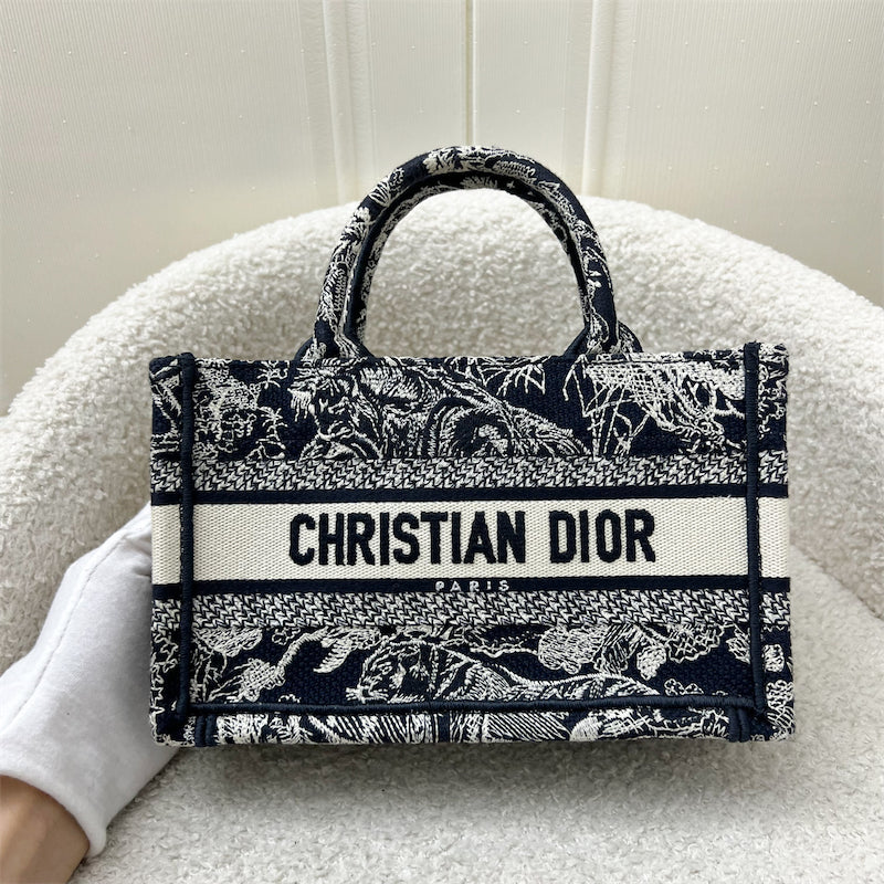 Dior Mini Book Tote with Strap in Blue Toile de Jouy Reverse Embroidery Canvas