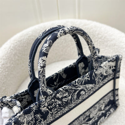 Dior Mini Book Tote with Strap in Blue Toile de Jouy Reverse Embroidery Canvas