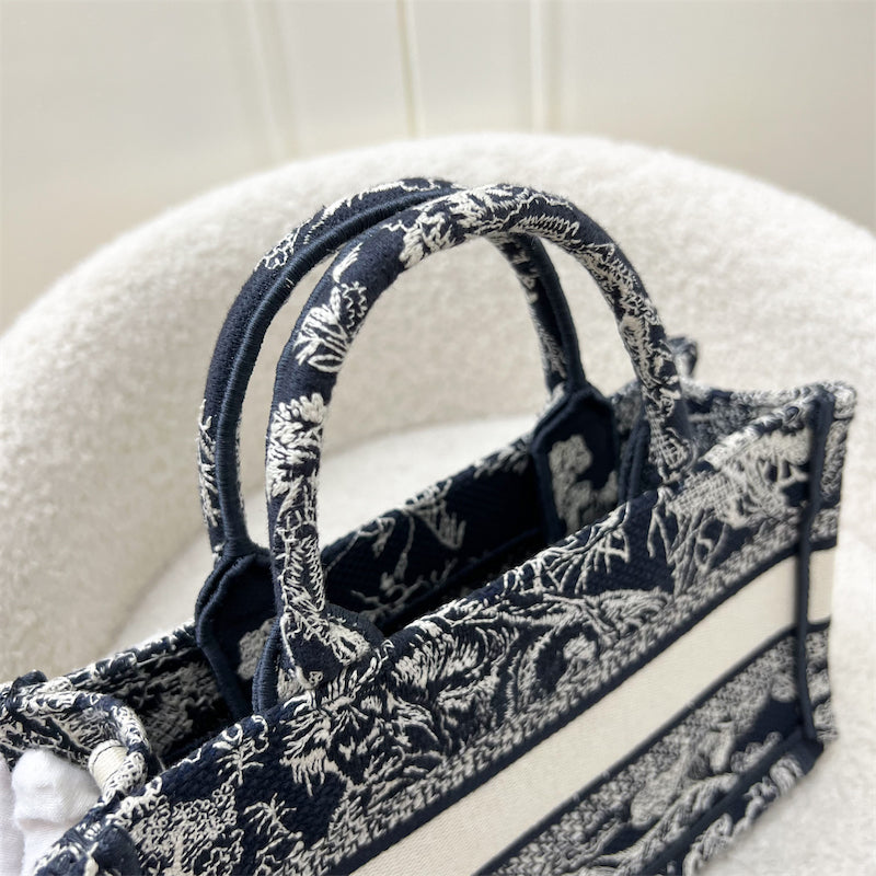 Dior Mini Book Tote with Strap in Blue Toile de Jouy Reverse Embroidery Canvas