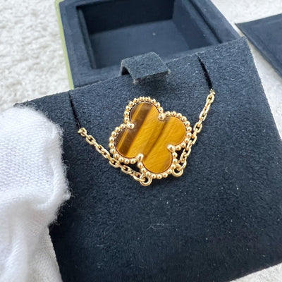 Van Cleef & Arpels VCA Vintage Alhambra Tiger Eye Pendant Necklace in 18K Yellow Gold