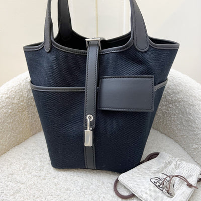 Hermes Picotin 18 Cargo Pockets in Noir Black Toile Goeland Canvas, Black Swift Leather and PHW