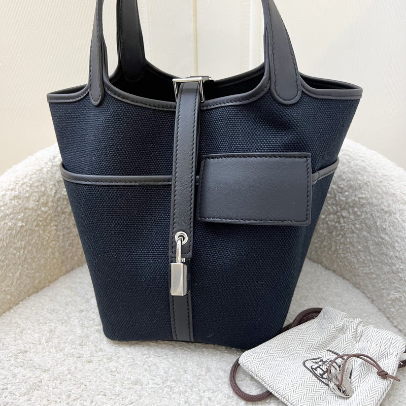 Hermes Picotin 18 Cargo Pockets in Noir Black Toile Goeland Canvas, Black Swift Leather and PHW