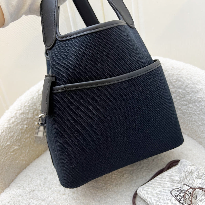 Hermes Picotin 18 Cargo Pockets in Noir Black Toile Goeland Canvas, Black Swift Leather and PHW