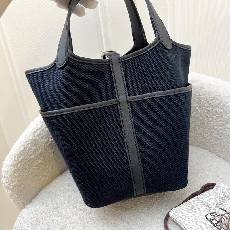 Hermes Picotin 18 Cargo Pockets in Noir Black Toile Goeland Canvas, Black Swift Leather and PHW