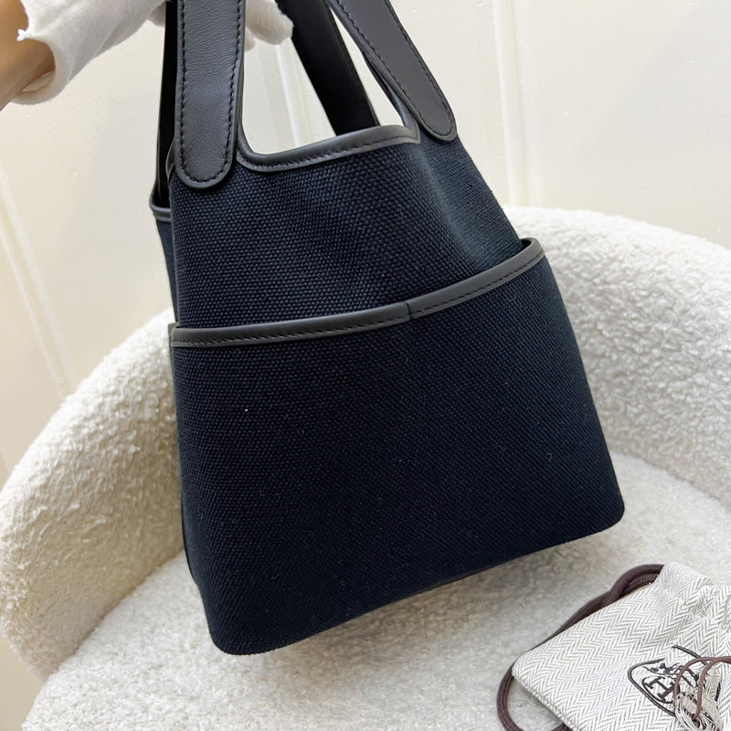 Hermes Picotin 18 Cargo Pockets in Noir Black Toile Goeland Canvas, Black Swift Leather and PHW