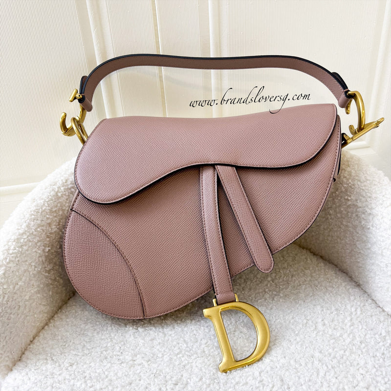 Dior Medium Saddle Bag in Nude Pink Grained Leather and AGHW