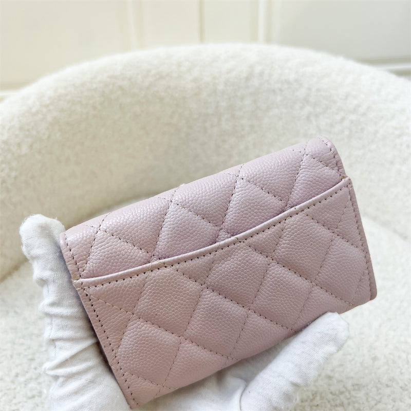 Chanel Classic Snap Card Holder in 21S Rose Clair Caviar and LGHW