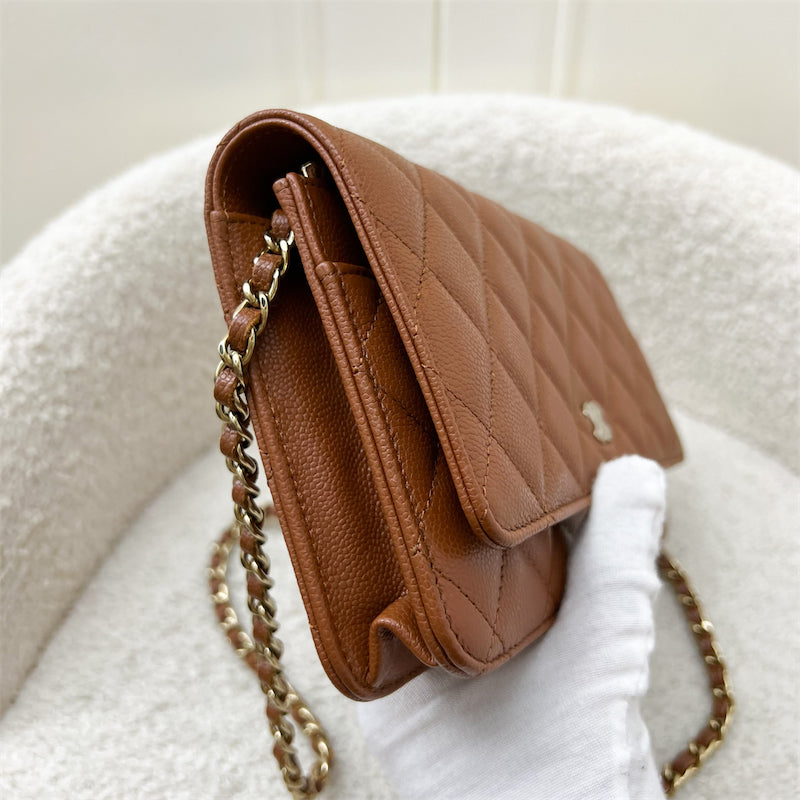 Chanel Classic Wallet on Chain WOC in 23A Toffee Brown Caviar and LGHW