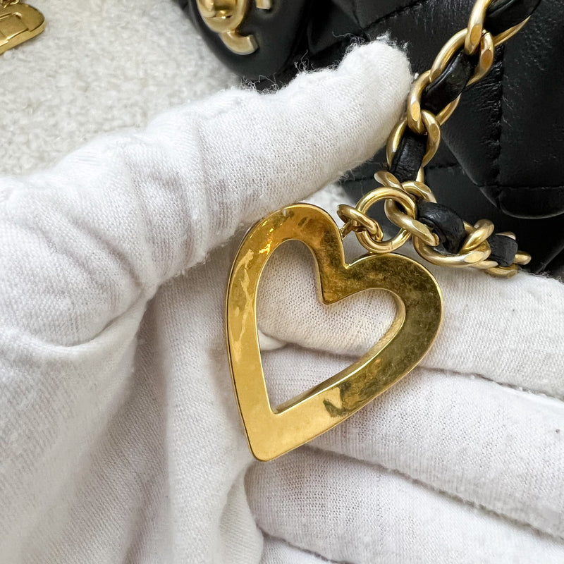 Chanel 22B Small Flap Bag with Heart Charms in Black Lambskin and AGHW