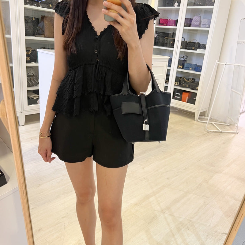 Hermes Picotin 18 Cargo Pockets in Noir Black Toile Goeland Canvas, Black Swift Leather and PHW