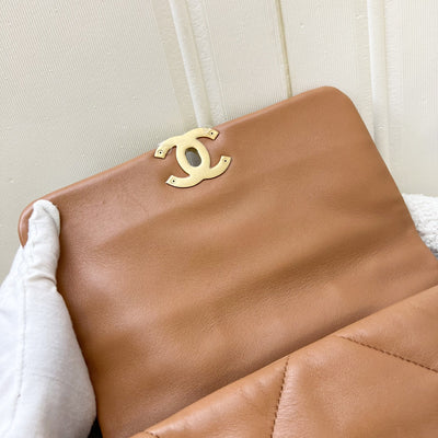 Chanel 19 Small Flap in 21P Caramel Lambskin and 3-tone HW (Model: AS1160)