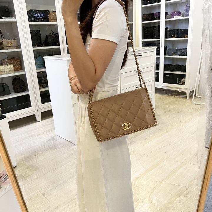 Chanel 22B Never Ending Chain Flap in Milk Tea Beige Caviar and