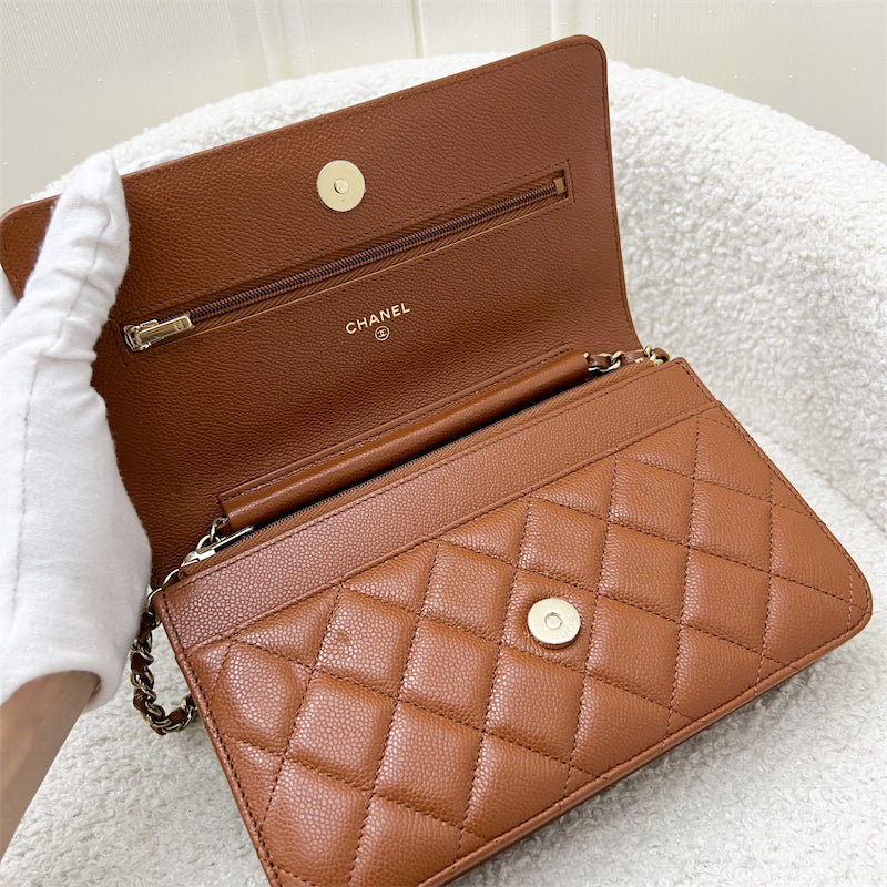 Chanel Classic Wallet on Chain WOC in 23A Toffee Brown Caviar and LGHW