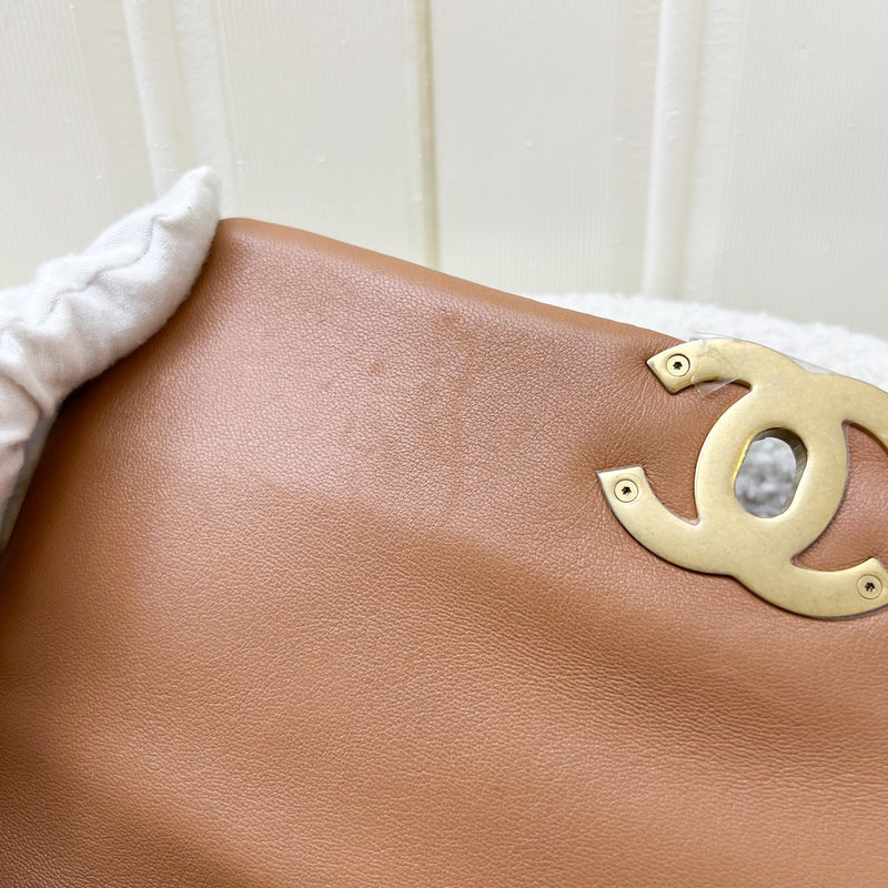 Chanel 19 Small Flap in 21P Caramel Lambskin and 3-tone HW (Model: AS1160)