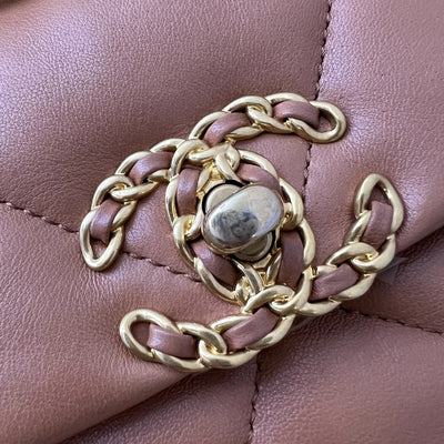 Chanel 19 Small Flap in 21P Caramel Lambskin and 3-tone HW (Model: AS1160)