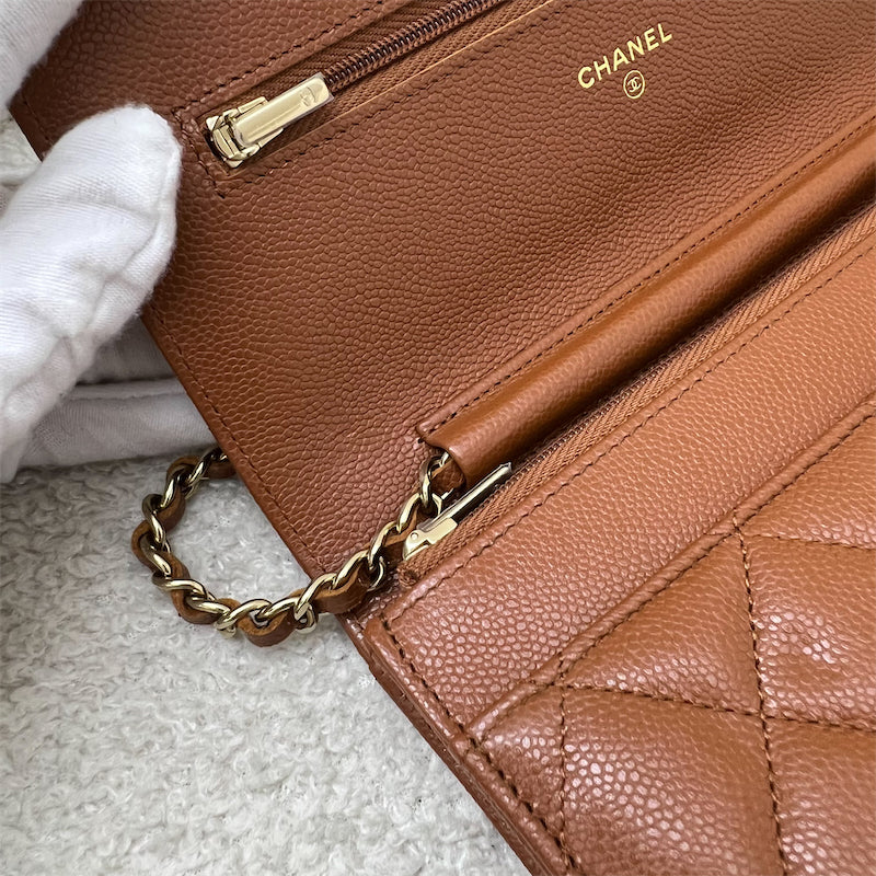 Chanel Classic Wallet on Chain WOC in 23A Toffee Brown Caviar and LGHW