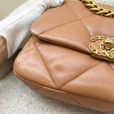 Chanel 19 Small Flap in 21P Caramel Lambskin and 3-tone HW (Model: AS1160)