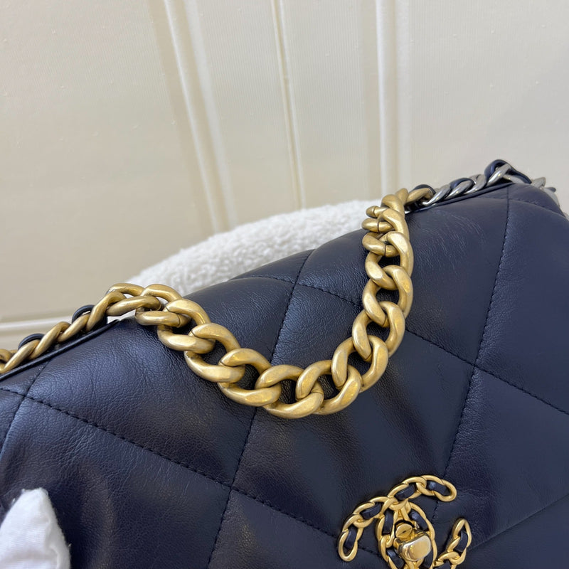 Chanel 19 Small Flap in Dark Blue Goatskin and 3-tone HW (Model: AS1160)