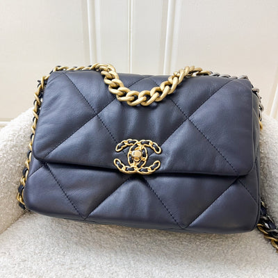 Chanel 19 Small Flap in Dark Blue Goatskin and 3-tone HW (Model: AS1160)